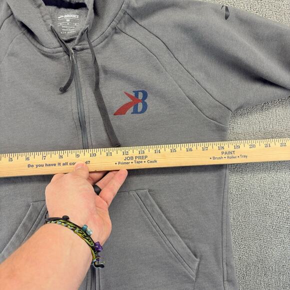 Brooks Running Company Hoodie Mens Medium Gray Hooded Full Zip Running Fleece - Picture 8 of 9